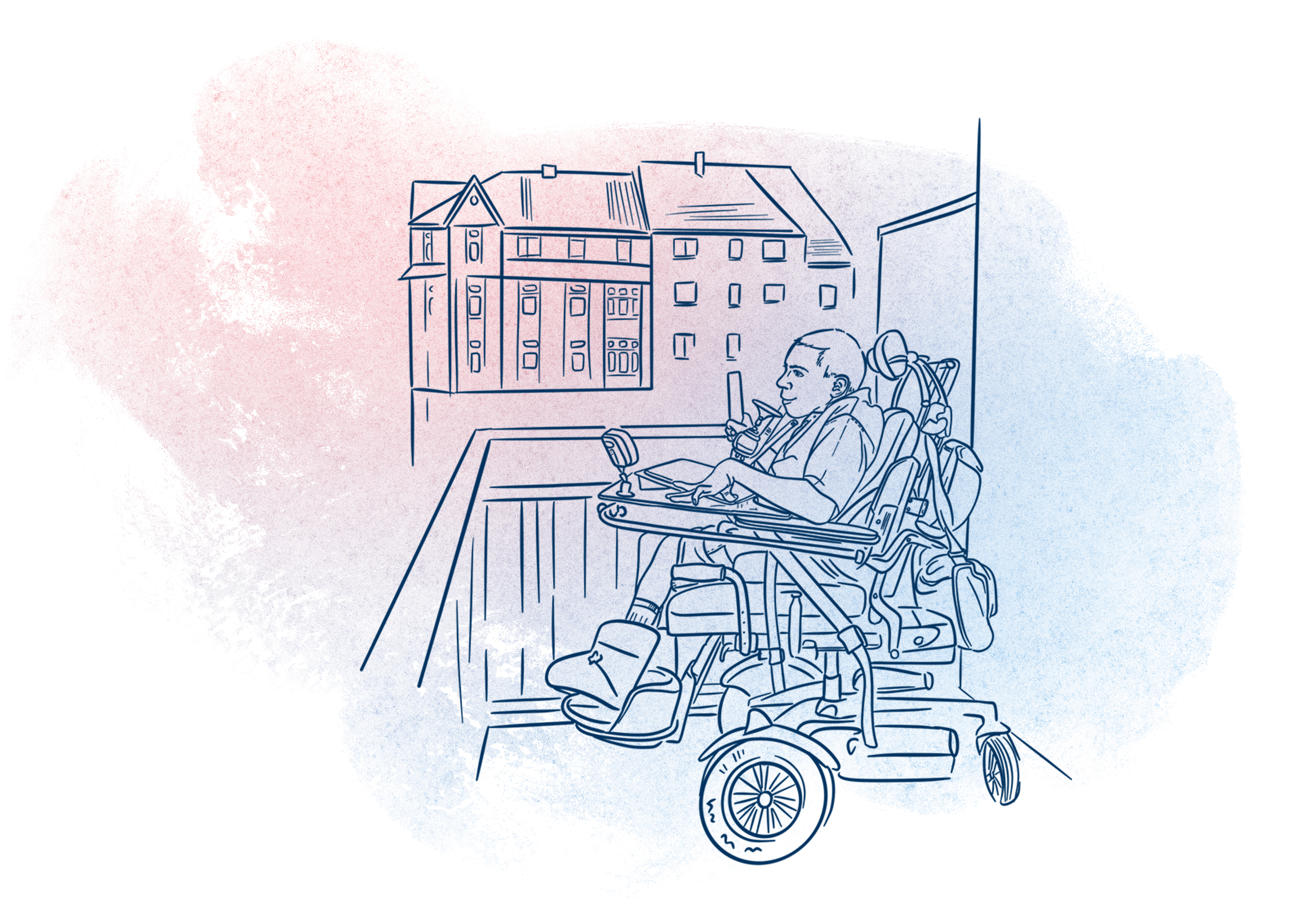 Mann im Rollstuhl auf einem Balkon