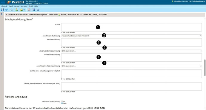 Screenshot Seite Personenbezogene Daten