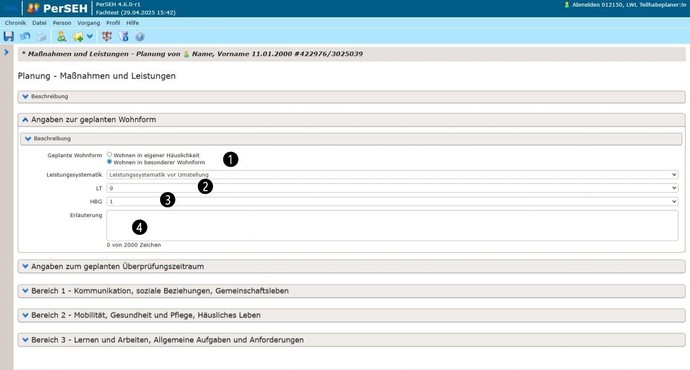 Screenshot Seite Planung