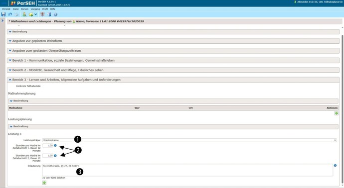 Screenshot Seite Planung