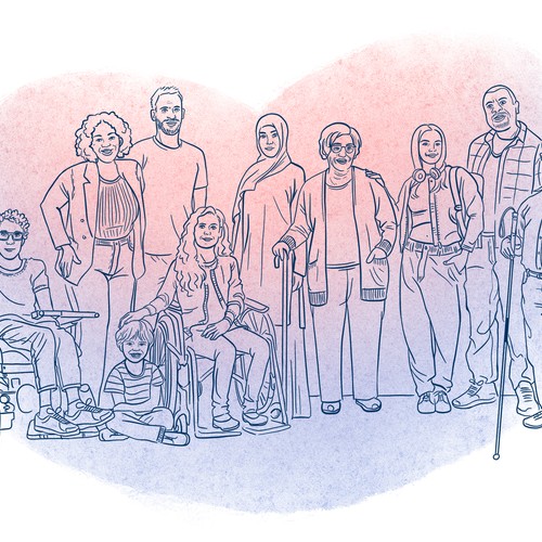 Illustration von einer heterogenen Menschengruppe