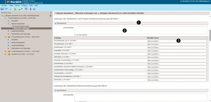 Screenshot Seite Übersicht der Leistungen