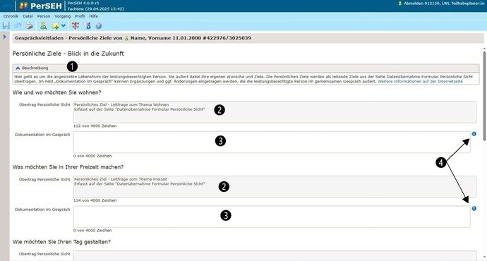 Screenshot Seite Persönliche Ziele Screenshot Seite Persönliche Ziele
