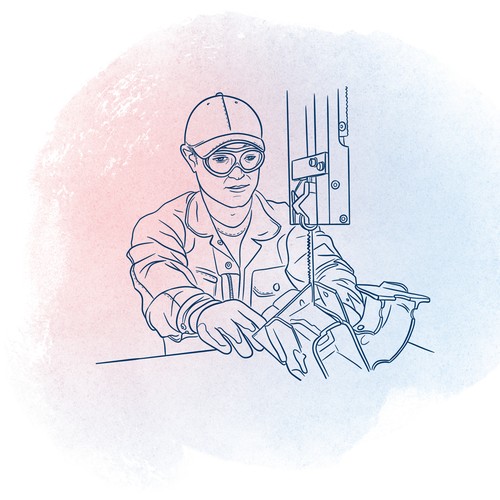Illustration von einer Frau, die auf dem Laptop einen Online-Antrag ausfüllt
