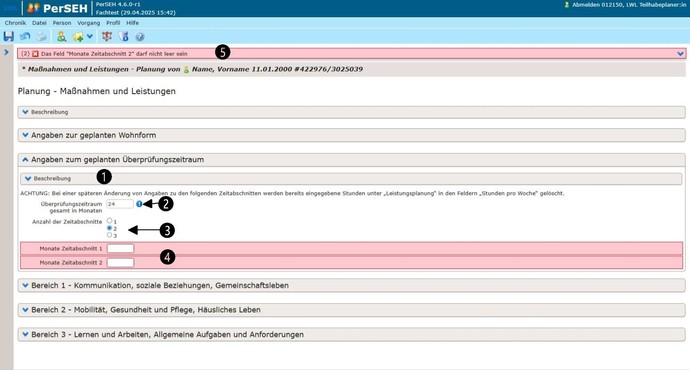 Screenshot Seite Planung