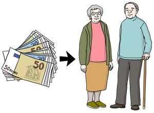 Zwei ältere Menschen erhalten Geld