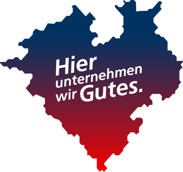 Westfalenherz mit Schrift "Hier unternehmen wir Gutes."