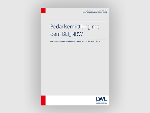 Titelseite mit Schrift: Handbuch Bedarfsermittlung mit dem BEI_NRW - Fragen zu Kontextfaktoren