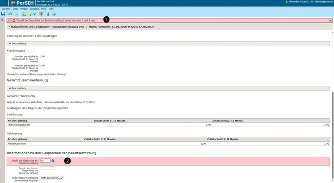 Screenshot Seite Zusammenfassung