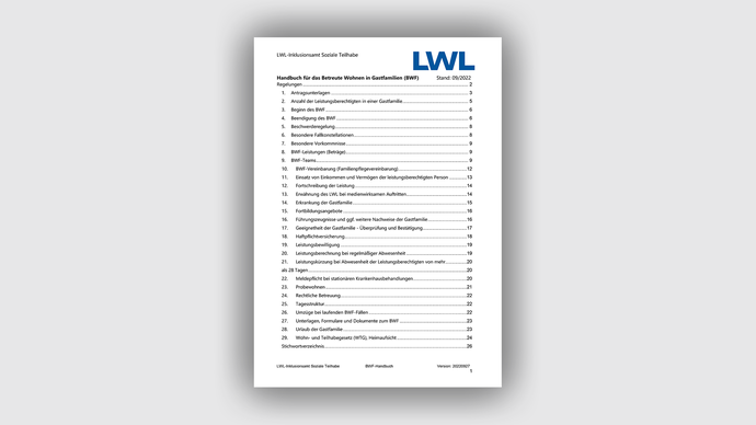 Inhaltsverzeichnis Handbuch Betreutes Wohnen in Gastfamilien Inhaltsverzeichnis Handbuch Betreutes Wohnen in Gastfamilien