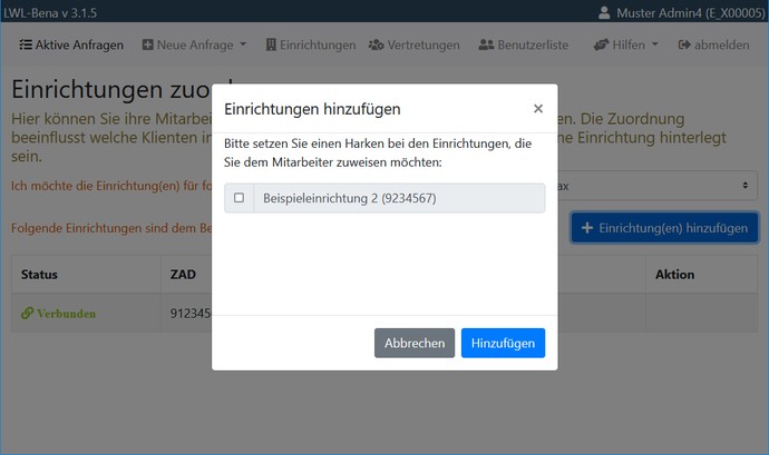 Einrichtungen hinzufügen