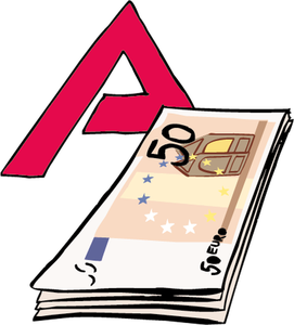 Logo vom Arbeitsamt und Geldscheine