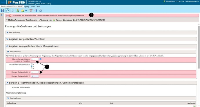 Screenshot Seite Planung