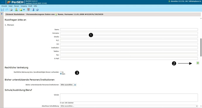 Screenshot Seite Personenbezogene Daten