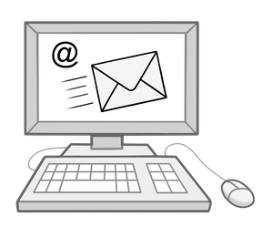 Ein Briefumschlag auf einem Computer. Das soll bedeuten: E-Mail.