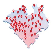 Illustration der Karte von Westfalen-Lippe mit Standort-Pins
