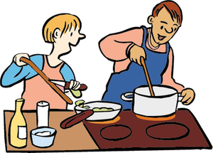 Zwei Menschen kochen gemeinsam.