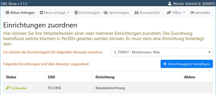 Tabelle der Einrichtung(en) eines Benutzers