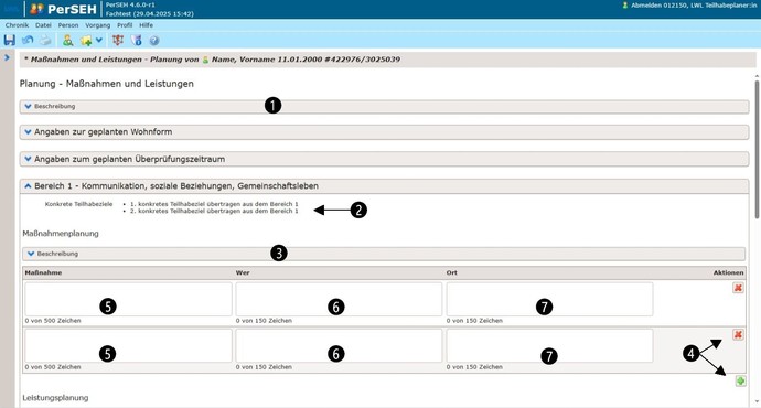 Screenshot Seite Planung